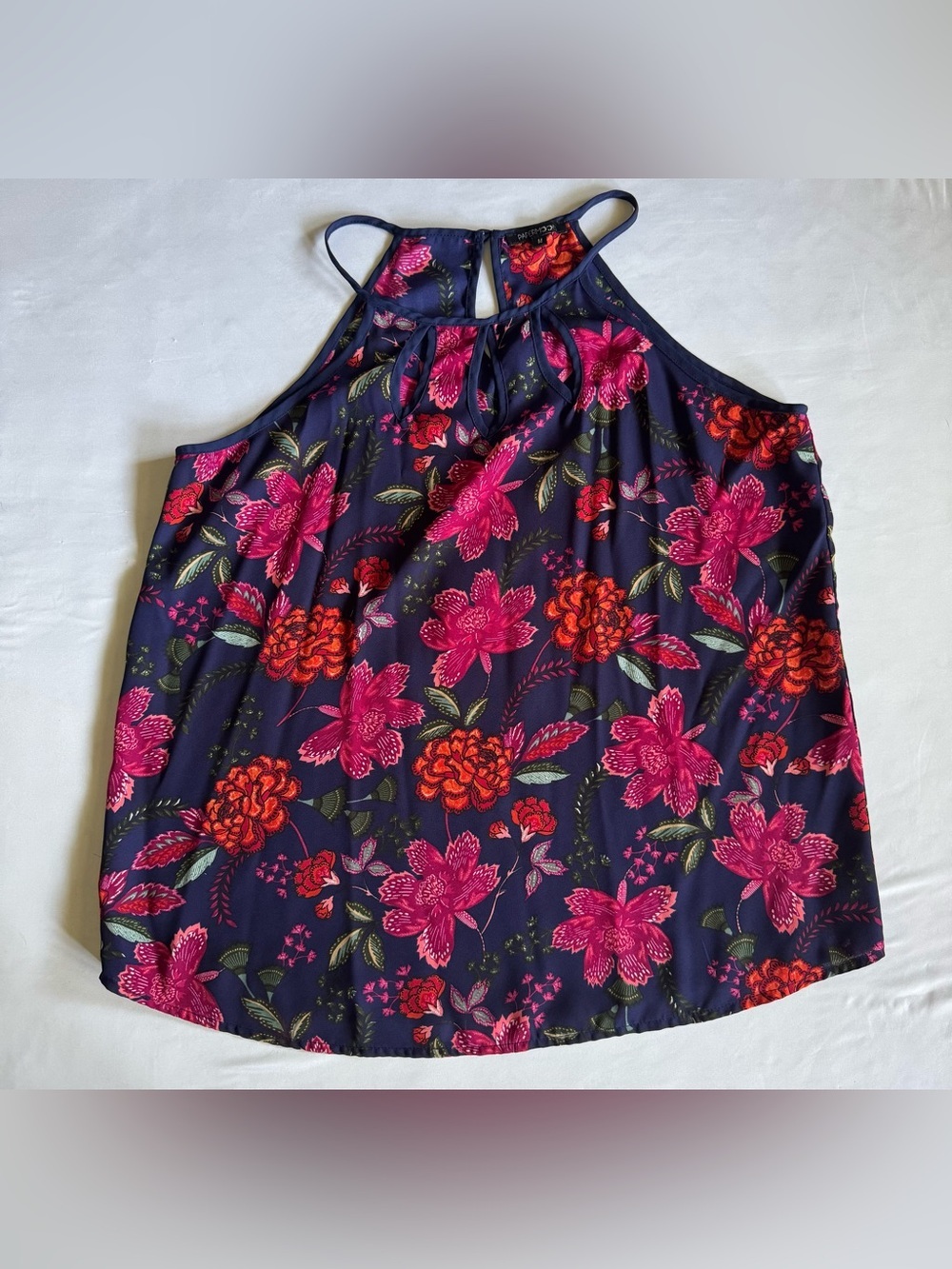 Papermoon Floral Keyhole Sleeveless Tank Top Navy Pink Medium Boho - Picture 4 of 11
